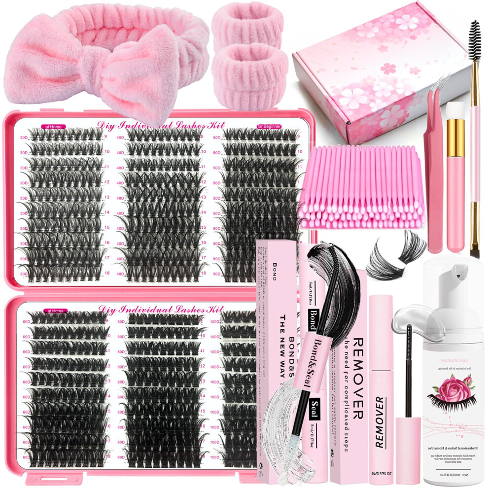 Photos - Makeup Brush / Sponge DIY Lash Extension Kit 570Pcs 9-18mm D Curl Lashes Clusters with Lash Bond and Seal Glue Remover Lash Shampoo Cleansing Brus