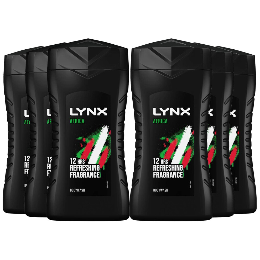 Lynx Africa Men's Energy Boost Shower Gel Body Wash With Squeezed Mandarin And Sandalwood Scent, 6 Pack - 50Ml