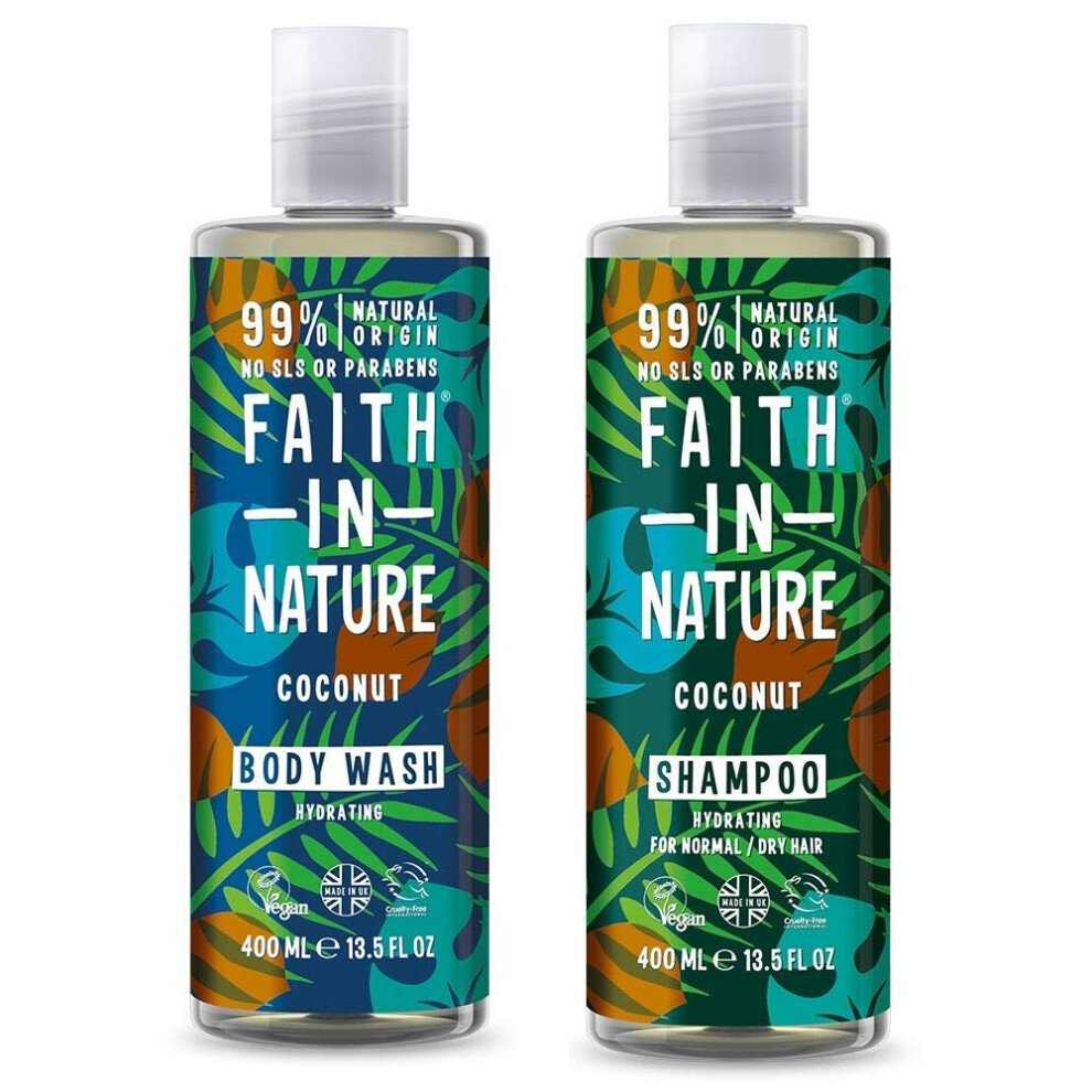 Coconut Shampoo 400ml and Body Wash 400ml Hair & Body Duo | Vegan Friendly | Cruelty Free | 99% Natural Fragrance | Free From SLS or Parabens