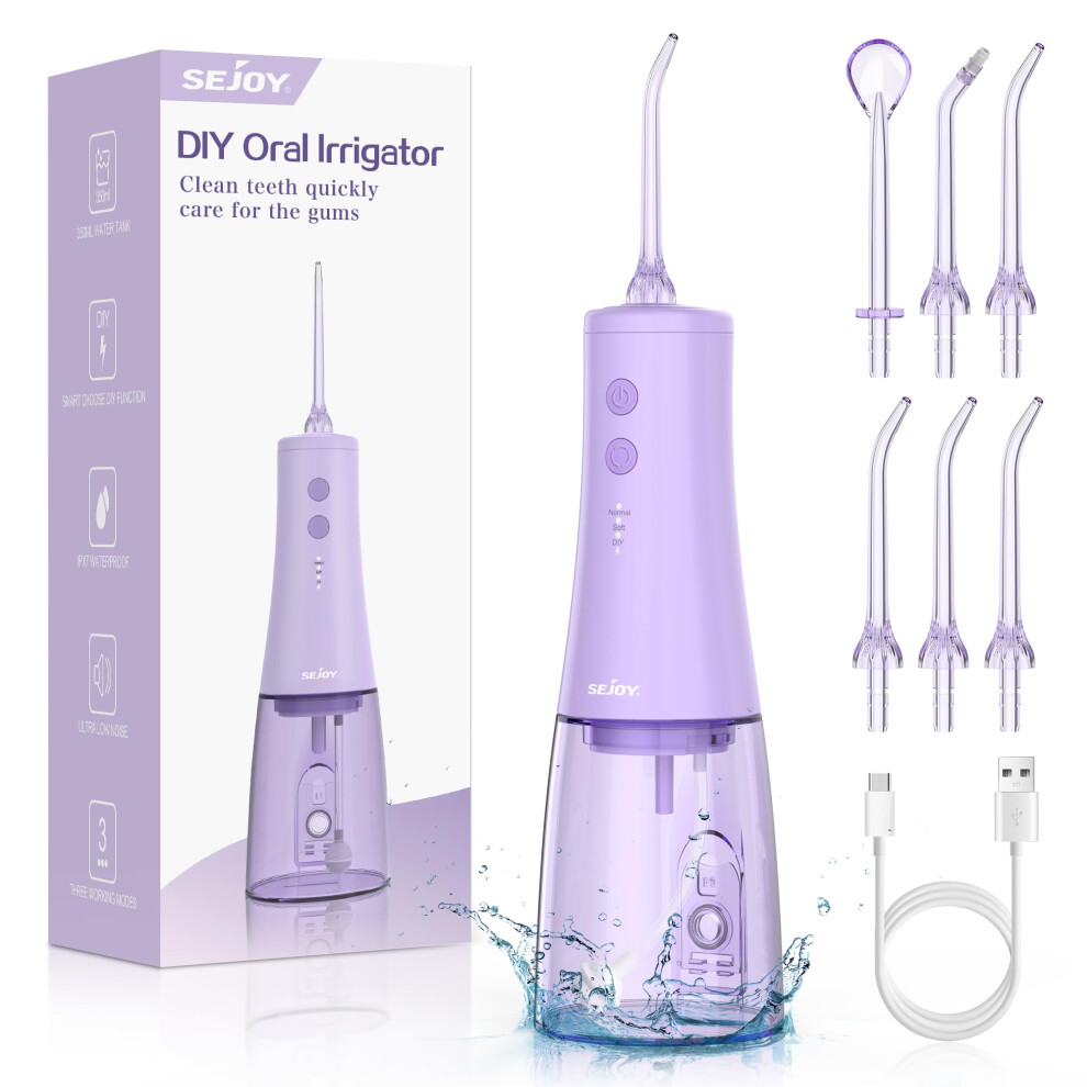 Sejoy 350Ml/12Oz Water Flosser With 3 Modes 6 Jet Tips,Dental Oral Irrigator Usb Rechargeable Cordless Water Dental Picks For Teeth Cleaning,Ipx7 Waterproof