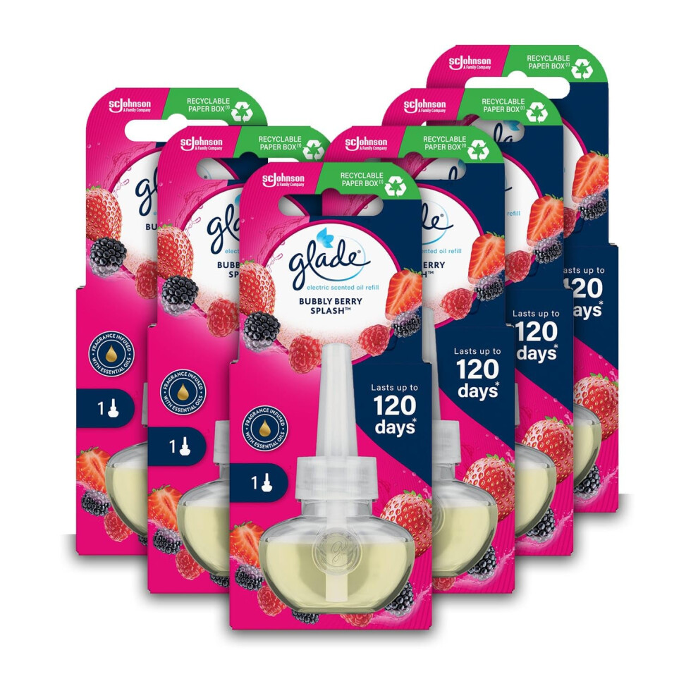 Glade Plug In Air Freshener Refill, Electric Scented Oil Room Air Freshener, Bubbly Bery Splash, Pack Of 6 (6 X 20Ml)