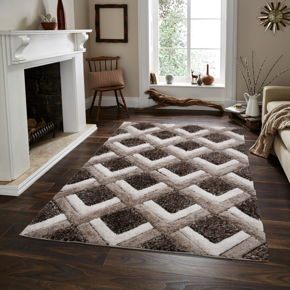 (Beige, 120 cm x 170cm) 3D Shaggy Rugs for Living Room Red Blue Mat