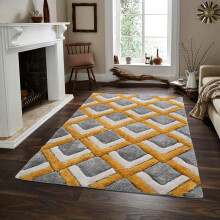 (Grey Yellow , 160 cm x 230cm) 3D Shaggy Rugs for Living Room Red Blue Mat