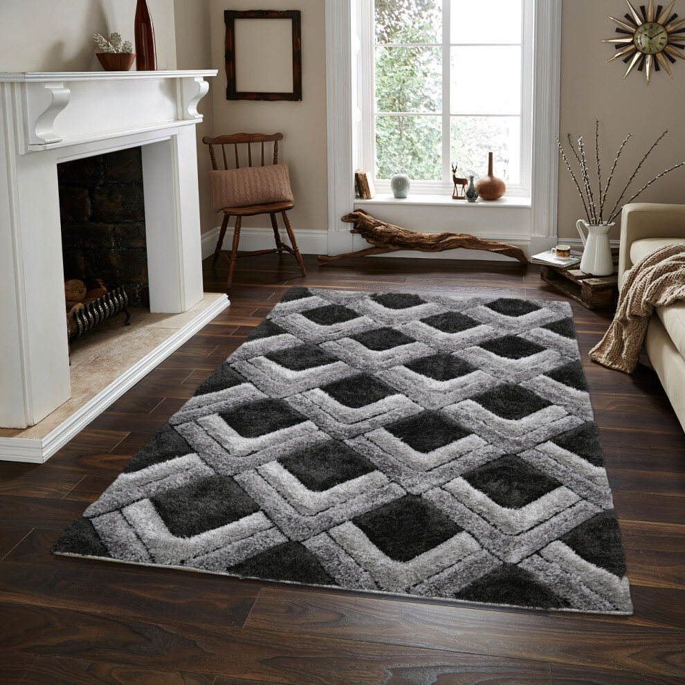 (Dark Grey , 120 cm x 170cm) 3D Shaggy Rugs for Living Room Red Blue Mat