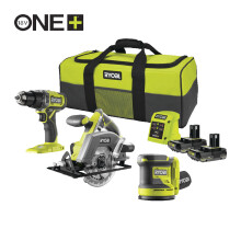 Ryobi Cordless Combi Drill, Circular Saw &amp; Random Orbital Sander Kit
