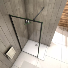 (W80E-1-95-BBK+WFB131-95B) Matt Black Walk in Wet Room Shower Screen Panel