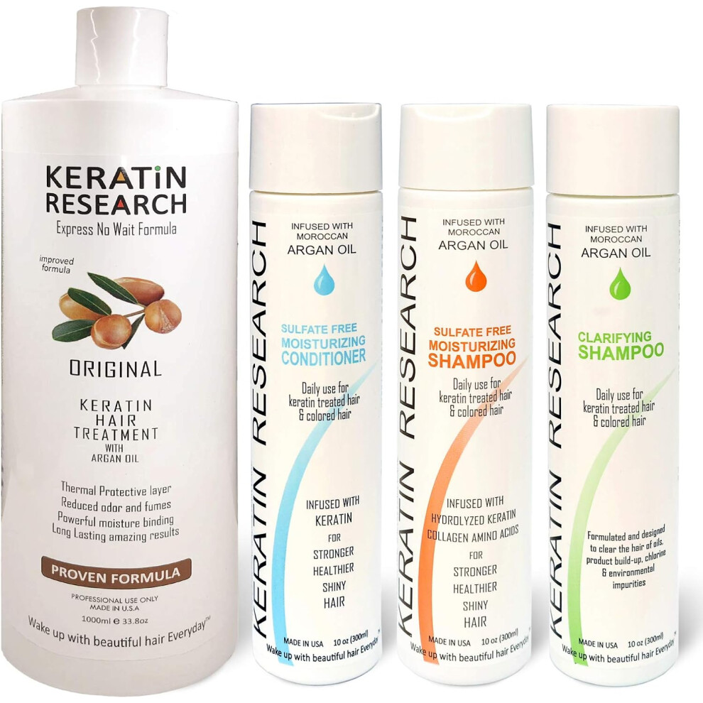 Keratin Research Brazilian Blowout Straightening Smoothing Hair Treatment Long-Lasting Smoothness, Frizz Control & Keratin Infusion 1000ml  4 Bottles