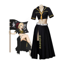 (S, A1) Anime Tokyo Revengers Mikey Manjiro Sano Cosplay Costume Black Sexy Top Skirts Uniform Longuette Women Halloween Party Clothes
