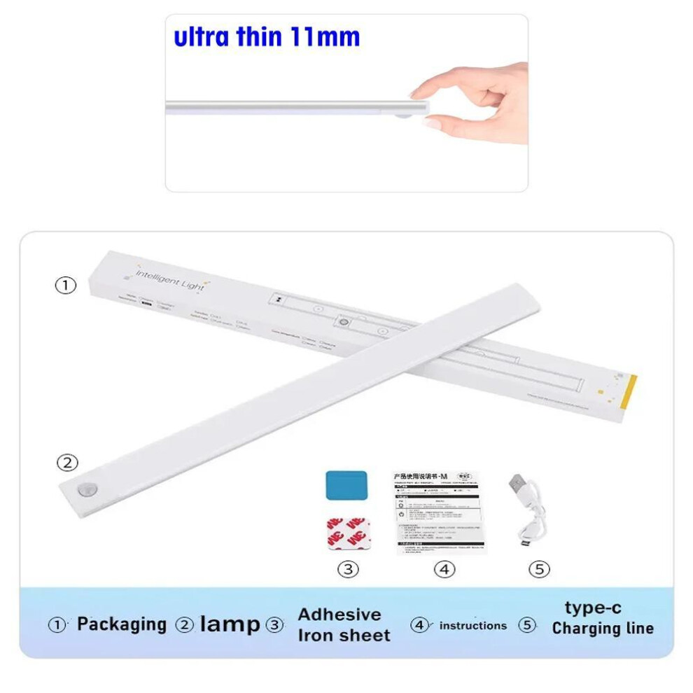 (white, 60cm) 3 Color Motion Sensor Under Cabinet Led Night Light Usb Rechargeable Closet Light Kitchen Bedroom Lighting Kitchen Wall Lamp
