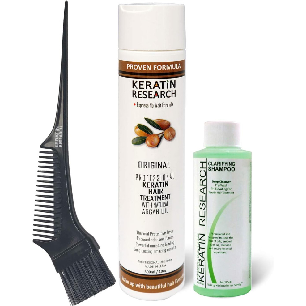 Keratin Research Brazilian Hair Blowout Treatment Express Formula 300ml Bottle Includes Clarifying Shampoo 120ml