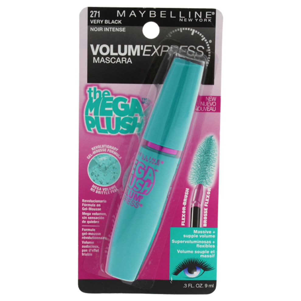 New York Volume Express Mega Plush Washable Mascara, Very Black, 0.3 Fluid Ounce