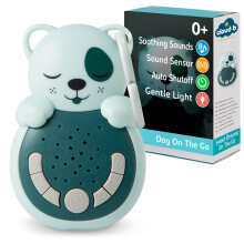 Travel Comforting Sound Machine w/Calming Light | 4 White Noise and 4 Lullabies | Re-Activating Smart Sensor | Sweet Dreamz Dog