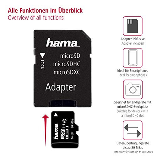 Hama microSDHC 16GB Class 10 UHS-I 80MB/s + Adapter/Mobile 1