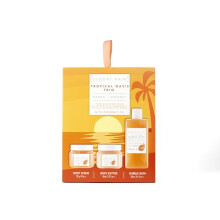 Tropical Oasis Trio, Vegan & Cruelty Free Pamper Gift Set with Bubble Bath, Body Scrub and Body Butter, Mango & Coconut Scented, 3 Piece