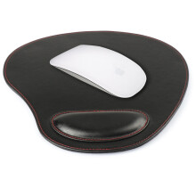 Leather Oval Mouse Pad with Wrist Rest (Black)