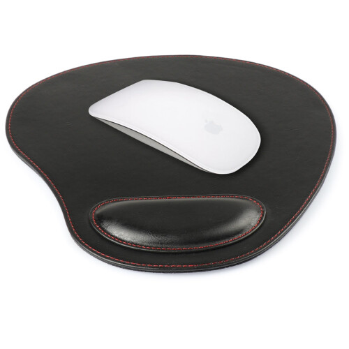 Leather Oval Mouse Pad with Wrist Rest (Black)