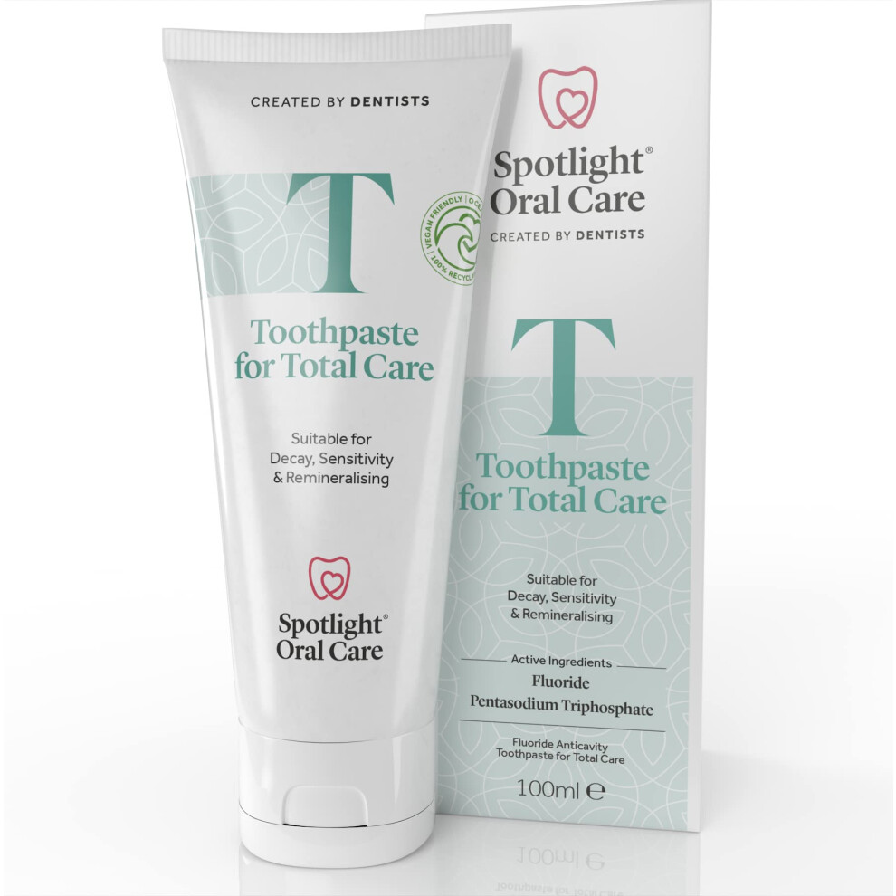 Spotlight Oral Care Toothpaste For Total Care, Prevents Cavities & Desensitizes Hypersensitivity, Vegan & Gluten-Free, Active Ingredients Of Fluoride & Pentasodium