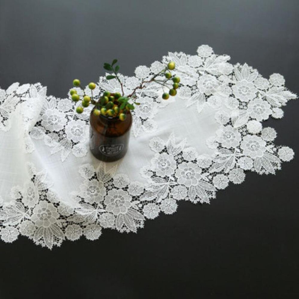 (as the picture, 35X270cm table flag) Table Runner White American Embroidery Lace Table Cloth Coffee Tv Drawer Cabinet Piano Cover Towel Table Flag Dust
