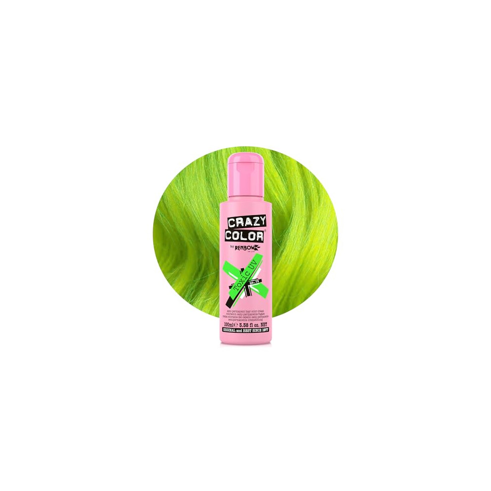 Vibrant Toxic UV Semi-Permanent Hair Dye. Highly Pigmented Neon Green Conditioning & Oil Nourishing Vegan Formula | No Bleach or Ammonia | 100ml