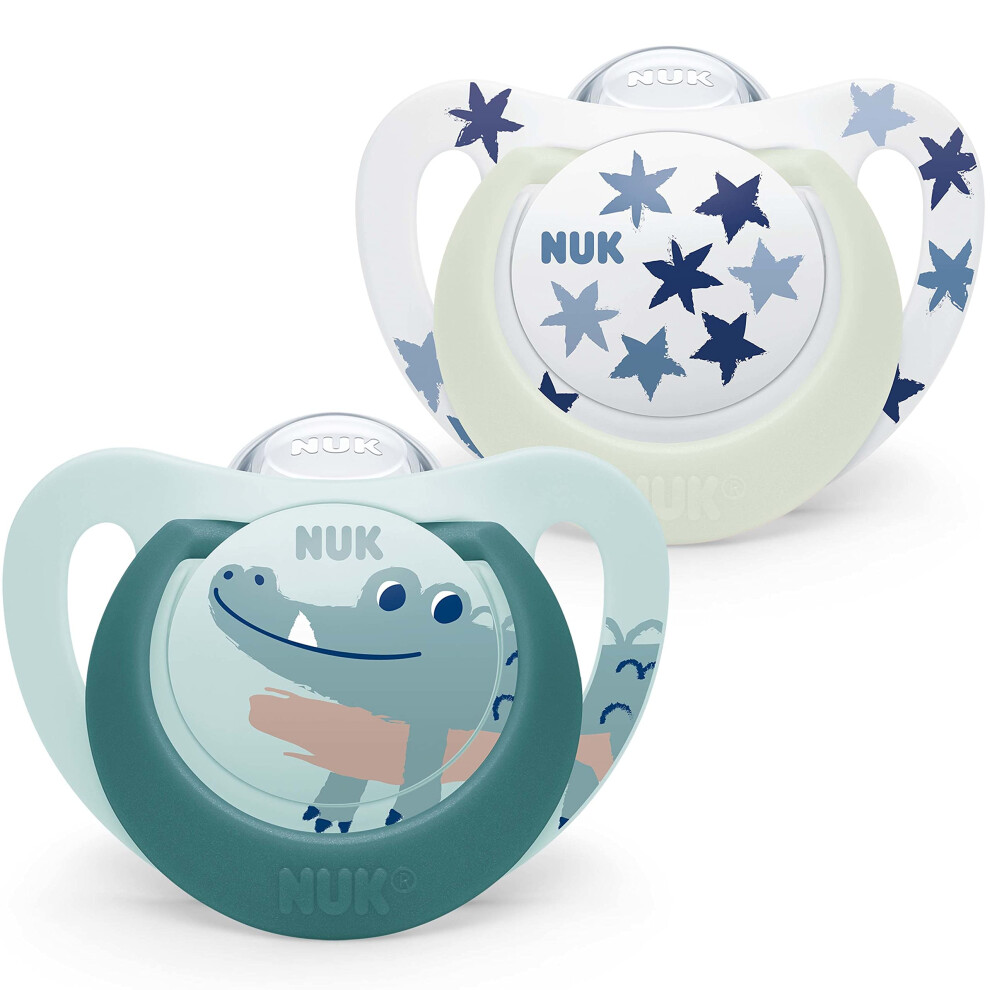 Star Baby Dummy | 18-36 Months | Day & Night Soothers | BPA-Free Silicone | Green Crocodile | 2 Count