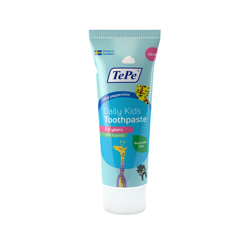 Daily Kids Toothpaste, mild Peppermint, 3-6 Years, Everyday Fluoride Toothpaste for Kids to Prevent Cavities, Age-Appropriate Fluoride Level