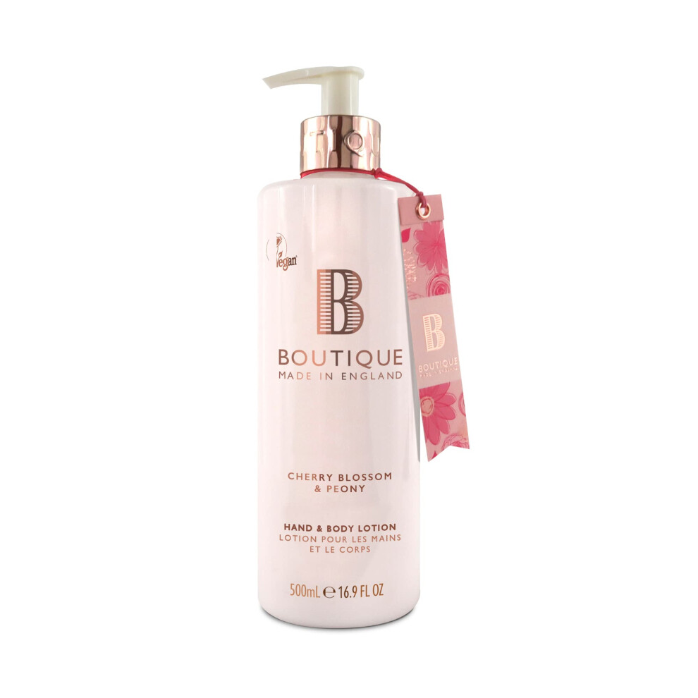 Boutique Cherry Blossom & Peony Hand & Body Lotion 500ml - Essential Oils - Vegan - Made In England