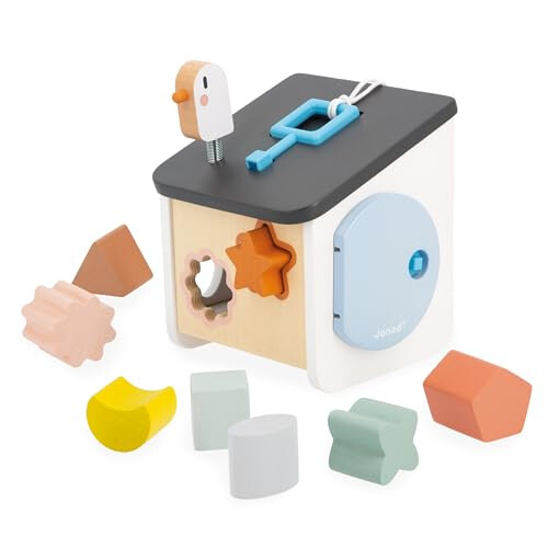 Janod - Sweet Cocoon Bird House Shape Sorter - 8 Slot-In Pieces - Early-Learning Game - Learning Shapes and Colours - FSC Wood Toy - 18 Months +, J04062