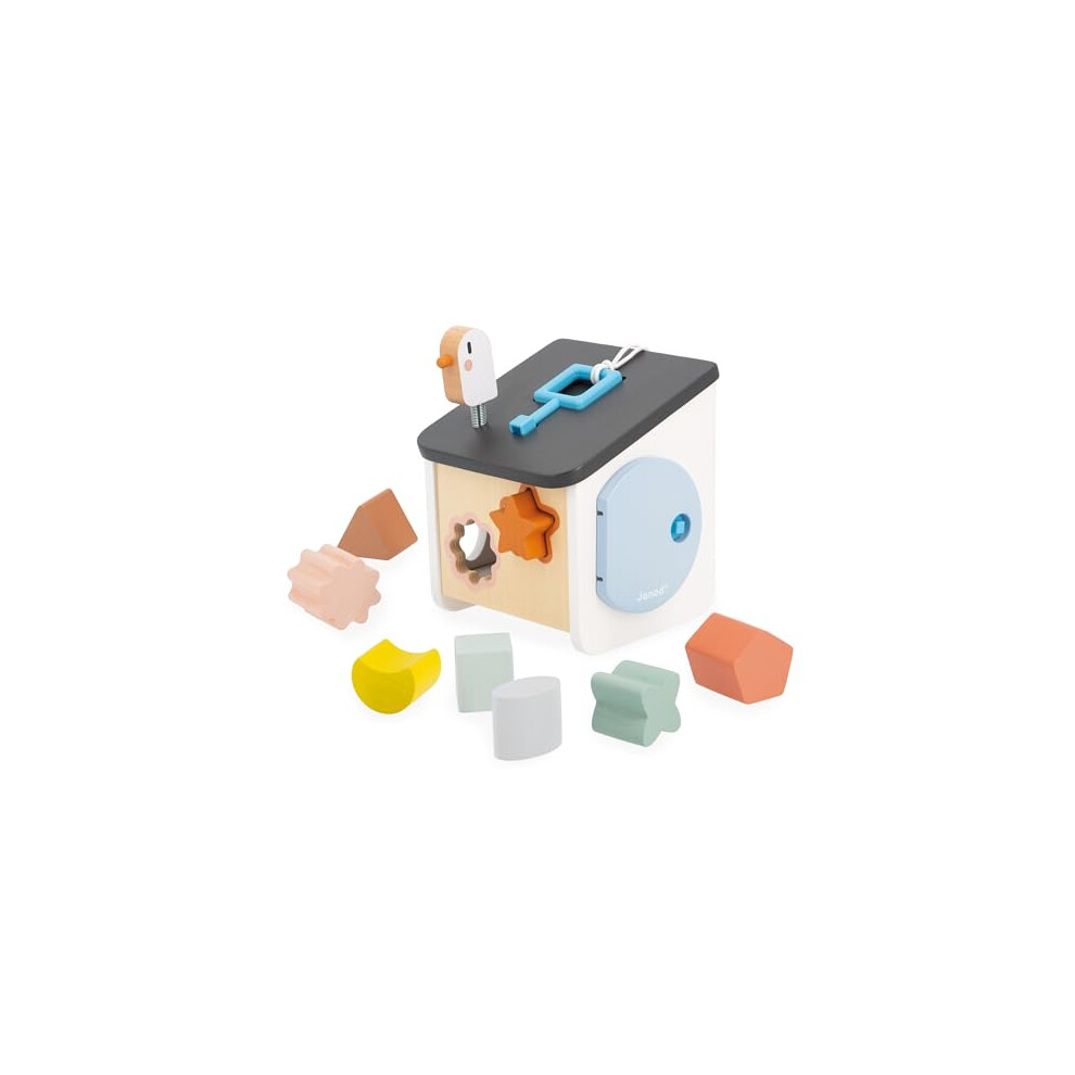 Janod - Sweet Cocoon Bird House Shape Sorter - 8 Slot-In Pieces - Early-Learning Game - Learning Shapes And Colours - Fsc Wood Toy - 18 Months +, J04062