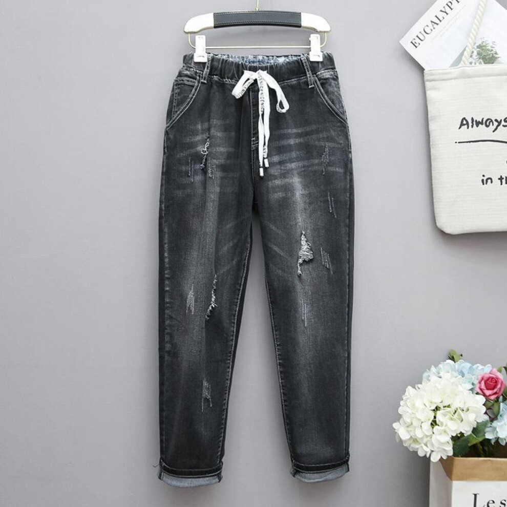 (black, XL) Women High Waist Slim Fit Ladies Jeans Casual Hole Denim Harem Pants Oversized Trousers Streetwear Cropped Pants Plus Size
