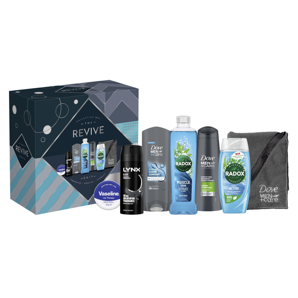 RADOX, Dove, LYNX & Vaseline Revive Edit Collection Box Gift Set with a gym towel perfect gifts for him 7 piece
