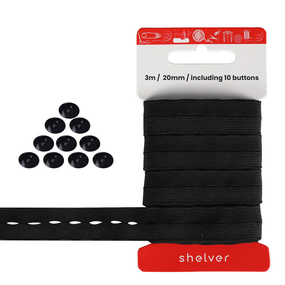 Elastic with Buttonhole for Sewing Adjustable Waistbands to Children's Trousers or Maternity Wear, Button Extenders with 10 Buttons