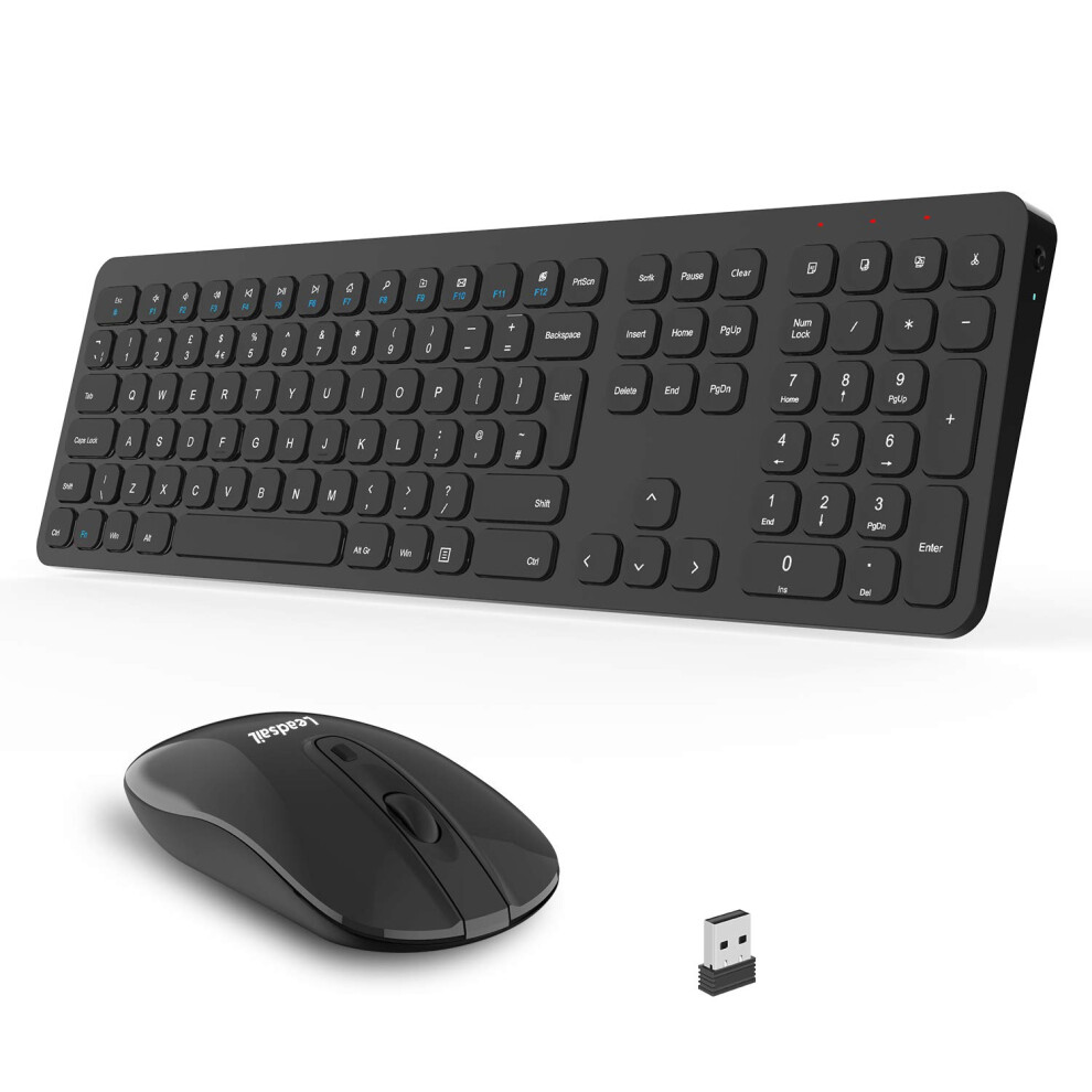 LeadsaiL Wireless Keyboard and Mouse Set, Wireless USB Mouse and Full-Sized Computer Keyboards Combo, QWERTY UK Layout for HP/Lenovo Laptop and Mac