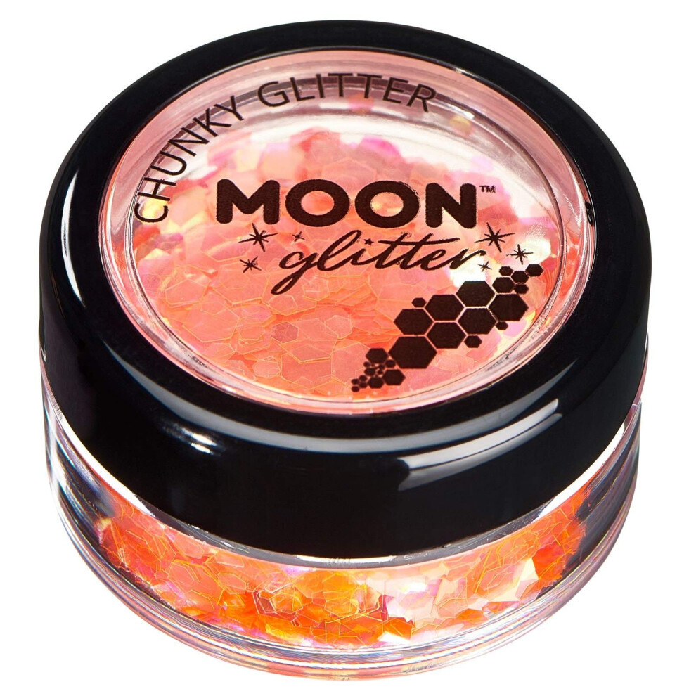 Moon Glitter Orange Iridescent Chunky Glitter By - Cosmetic Festival Makeup Glitter For Face, Body, Nails, Hair, Lips - 3G
