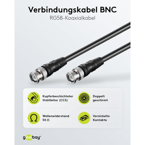 50088 BNC Connector Cable, (RG58), Shielded, Black, 10 m Cable Length 1