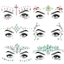 6 Pcs Gemstone Face Stickers for Music Festival Holiday Party, Rhinestone Face decal for Halloween Christmas, Face Glitter Sticker Temporary Tattoo