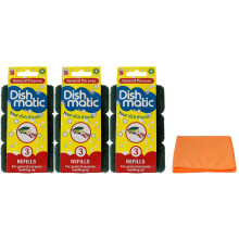 9X Dishmatic Fillable Washing Up Brush Refills (3 X 3 Packs) - General Purpose Brush Refills - with Ultra Absorbent Microfibre Cleaning Cloth