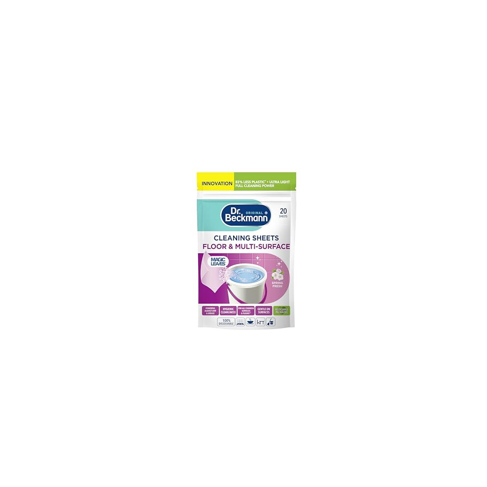 Dr Beckmann Floor & Multi-Surface Cleaning Sheets |Powerful Against Dirt & Grease | Fast Drying | Gentle On Surface | Spring Fresh | 20 Sheets
