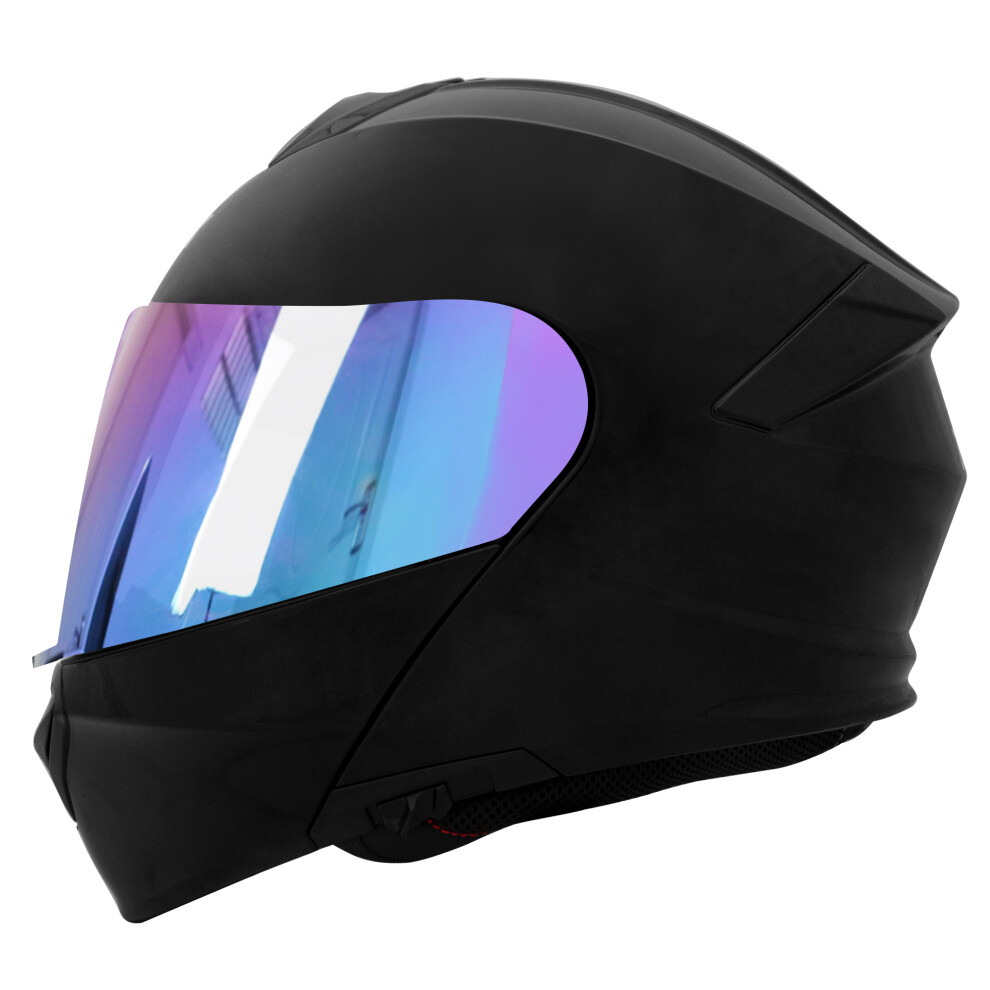 (Gloss Black + Iridium Visor, L) ZORAX SAFARI Flip UP Modular Inner Visor DVS Motorbike Motorcycle Helmet-image-OPC-PFSQBBX-NEW