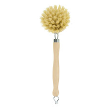 Wooden dish brush with Natural tampico fibres, Long reach washing up brush ideal for cleaning glasses, plates, pots and pans, replacable brush heads