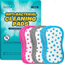 Anti-Bacterial Cleaning Pads by Smith's | 3 Pack | Dual-Sided Dish & Multi-Surface Cloth | For Home, Kitchen, Bathroom | Reusable | Non-Scratch |