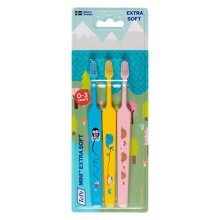 Mini Toothbrush, Extra Soft, Assorted Colours, 3pcs, Kids Toothbrush, Extra Soft bristles for Gentle Cleaning, from First Tooth Until 3 yrs