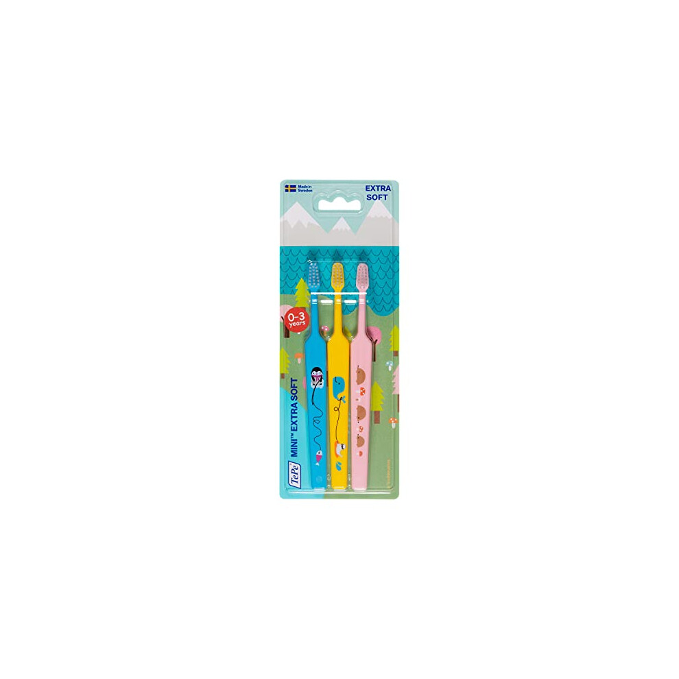 Mini Toothbrush, Extra Soft, Assorted Colours, 3pcs, Kids Toothbrush, Extra Soft bristles for Gentle Cleaning, from First Tooth Until 3 yrs
