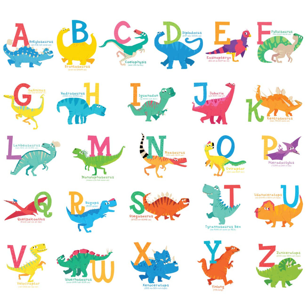 Decowall Ds-8033 Dinosaur Alphabet Kids Wall Stickers Abc Peel And Stick Dinosaurs Decals Removable Nursery Bedroom Living Room Art Decor ) Small