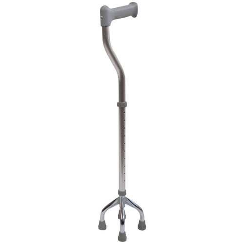 Small Based Quad Cane/Tetrapod with Non Slip Rubber Ferrules. Height Adjustable, 10 Height Settings. Extra Stability.715-965mm Height Range.