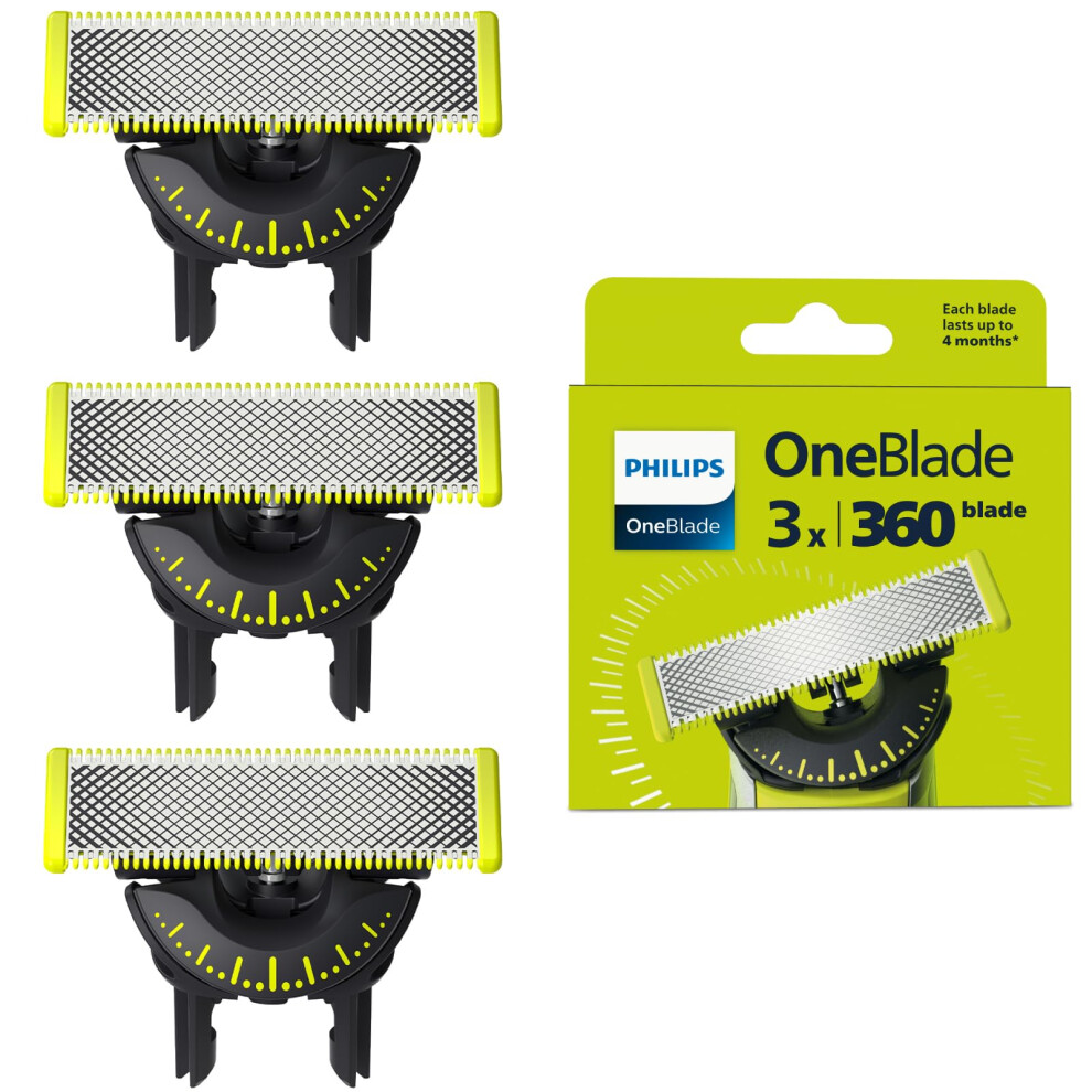 OneBlade 360-Innovation Authentic Replacement Blades, for OneBlade Hybrid Electric Shaver & Trimmer. Trim, Edge and Shave with Durable Stainless Steel