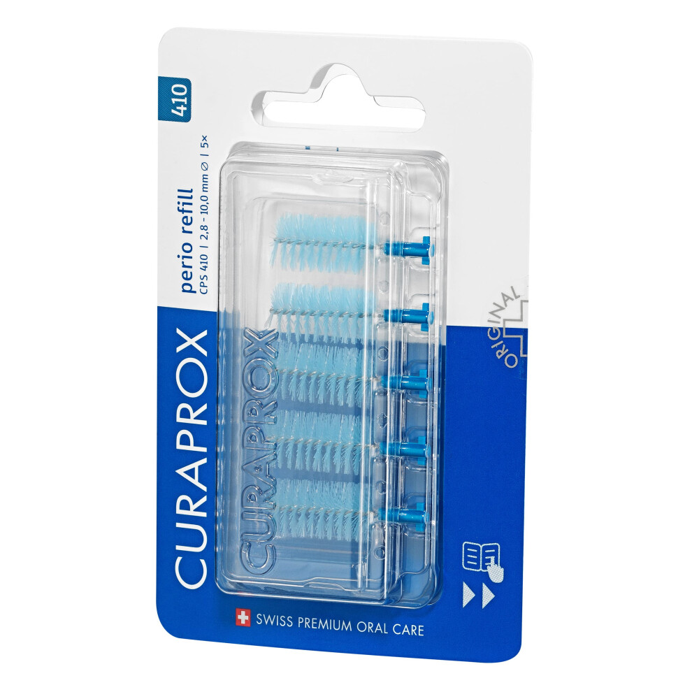 interdental Brushes CPS 410 perio, Refill, 5 Pieces, Blue, 2.8 mm Diameter, 10 mm Effectiveness, Refill Pack Without Holder