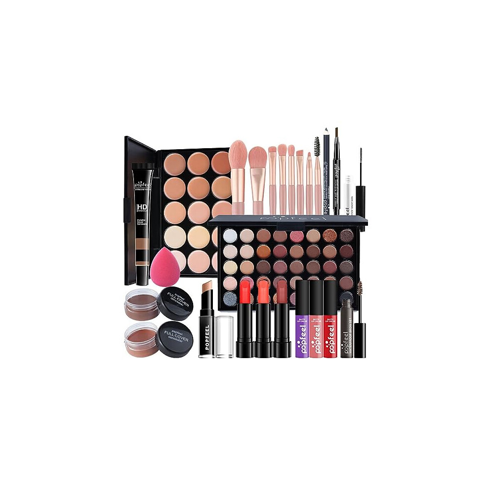 All-In-One Makeup Kit, 25 Pcs Complete Makeup Gift Set Full Kit Combination with Eyeshadow Blush Lipstick Concealer etc, Essential Starter Bundle for