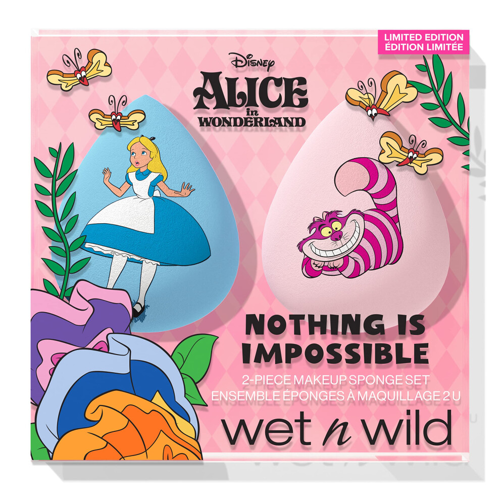 Alice in Wonderland 'Nothing Is Impossible', 2-Piece Makeup Sponge Set for Seamless Coverage and Easy Application, Hydrophilic Material to Reduce