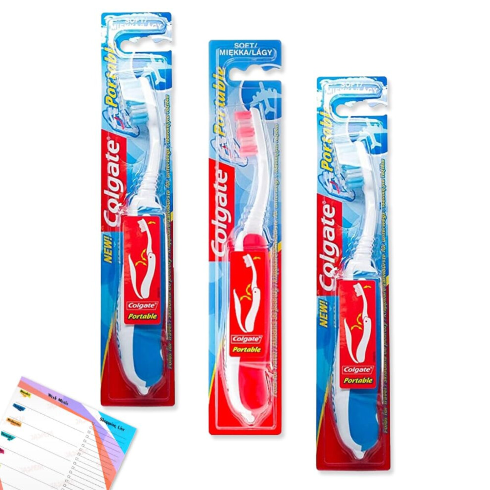 Colgate Portable Toothbrushes Pack Of 3, Foldable Ideal For Travel, Compact Design, Easy-to-Carry, Flip Cover Protects Bristles, Family Pack, Assorted