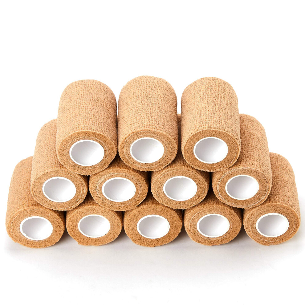 Superbe Beige 12 Rolls Self Adhesive Bandage Wrap, 7.5Cm X 4.5M, Cohesive Bandages Vet Wrap Bandage Tape (Beige)